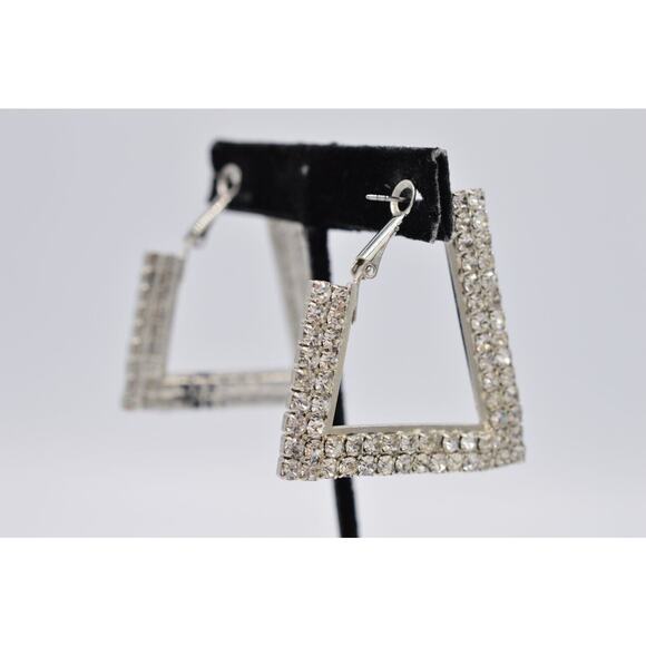 Vintage Crystal Hoop Earrings Sparkling Rhinestone Crystal Silver Y2K BinAB - Picture 5 of 7